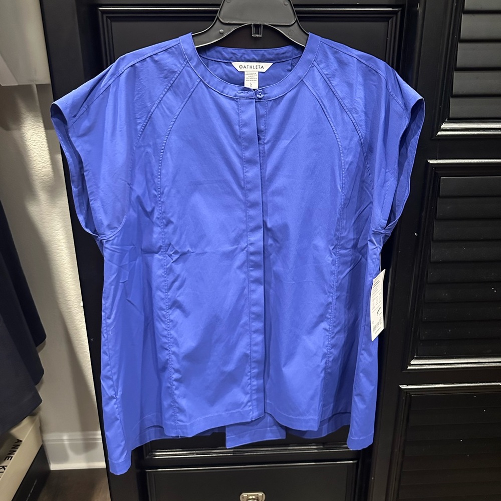 NWT Athleta Poplin Blouse, Cobalt Blue purple Size Large